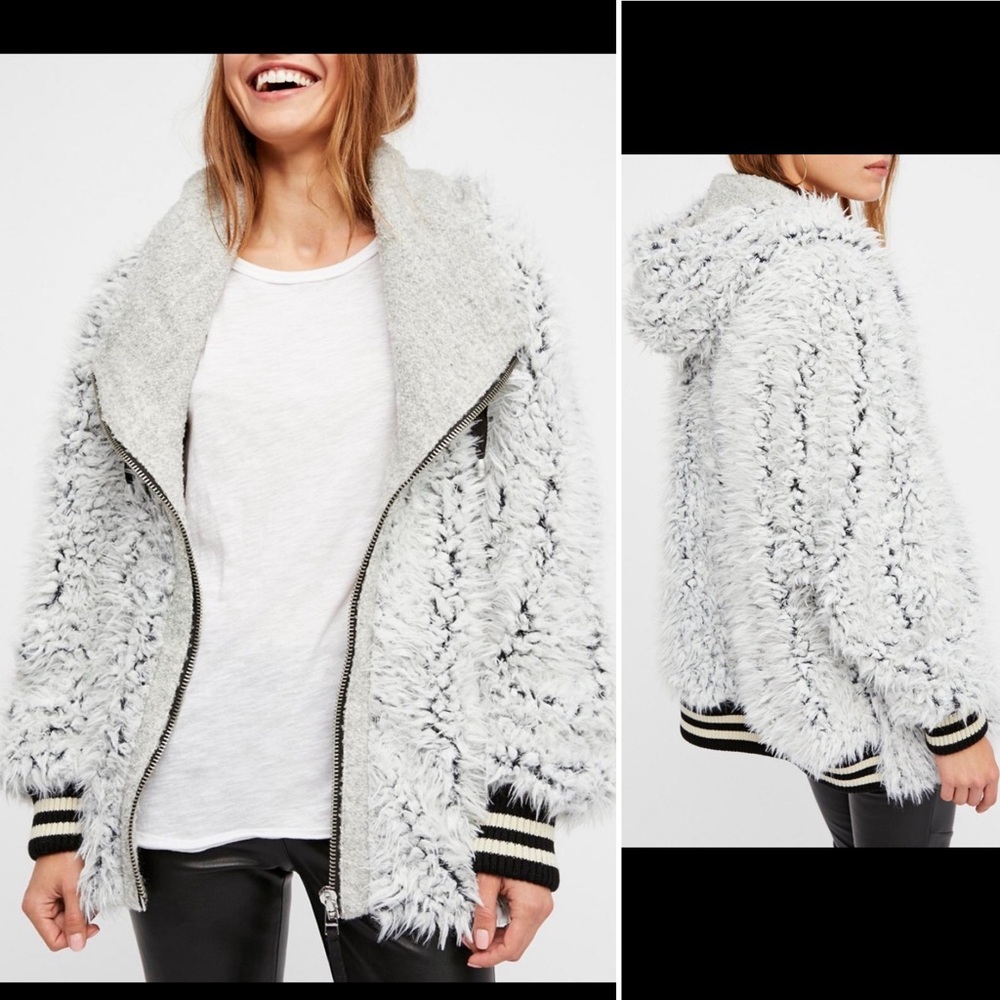 Faux fur fuzzy hooded coat